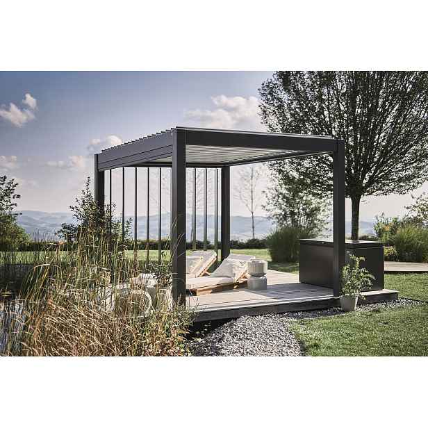 Bioklimatická pergola BIOHORT 4 x 3,5 m, tmavě šedá metalíza