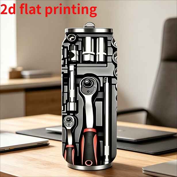 TEMU Kreativní potištěný dvouvrstvý nerezový kelímek na vodu, balení po jednom kuse, velká kapacita 16,91 Oz, trendy verze 2D FLAT, styl svěžího