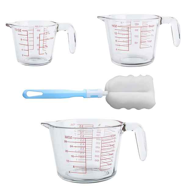 TEMU Sada 3 ks skleněných odměrek s měřítkem (10,14oz+16,91oz+33,81oz), tepelně odolné skleněné míchací nádoby s čisticími doplňky, vhodné do