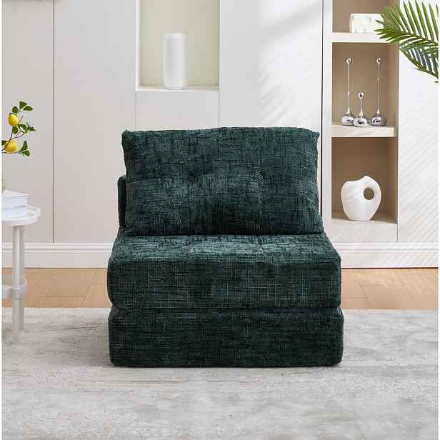 Modfu ROZKLÁDACÍ pohovka z chenillu 79x79x57 cm smaragdová, s polštáři a funkcí lůžka