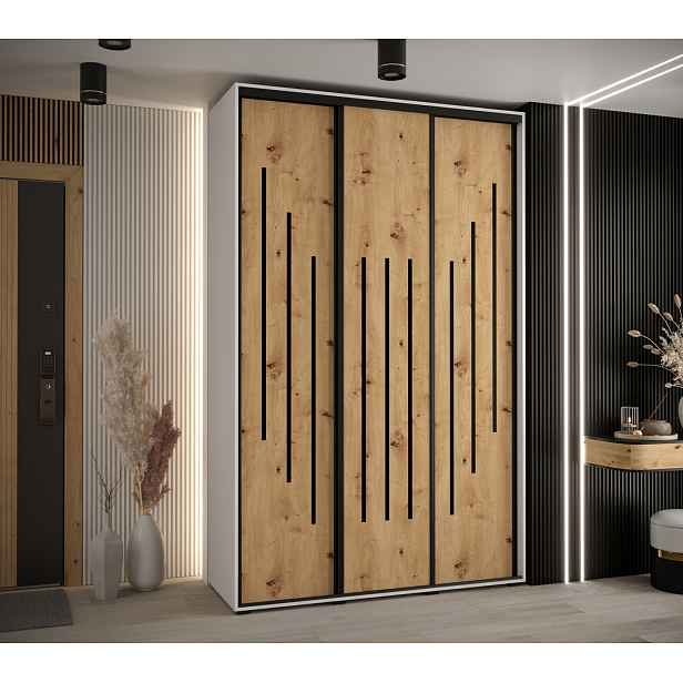 Šatní skříň YVONA 8 - 150/45 cm, bílá / dub artisan / černá