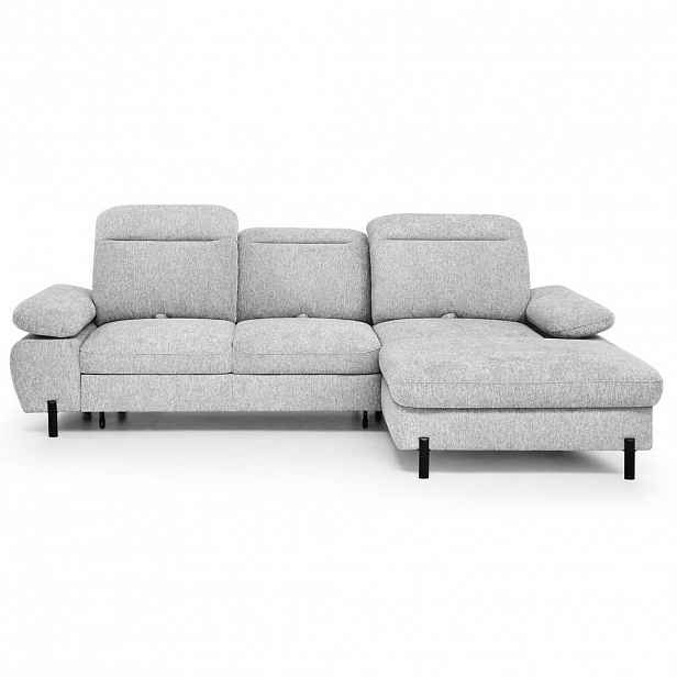 Beautysofa ROZKLÁDACÍ ROHOVÁ SEDACÍ SOUPRAVA Sora Mini s nastavitelnými opěrkami hlavy a funkcí spaní, žinylková látka, světle šedá, pravá