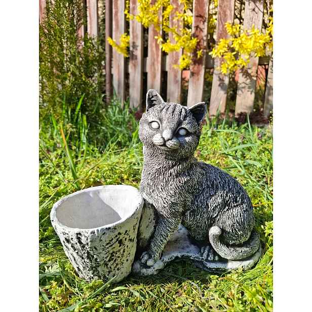 Betonová zahradní figurka Kočka kotě s květináčem, figurka kočky, květináč