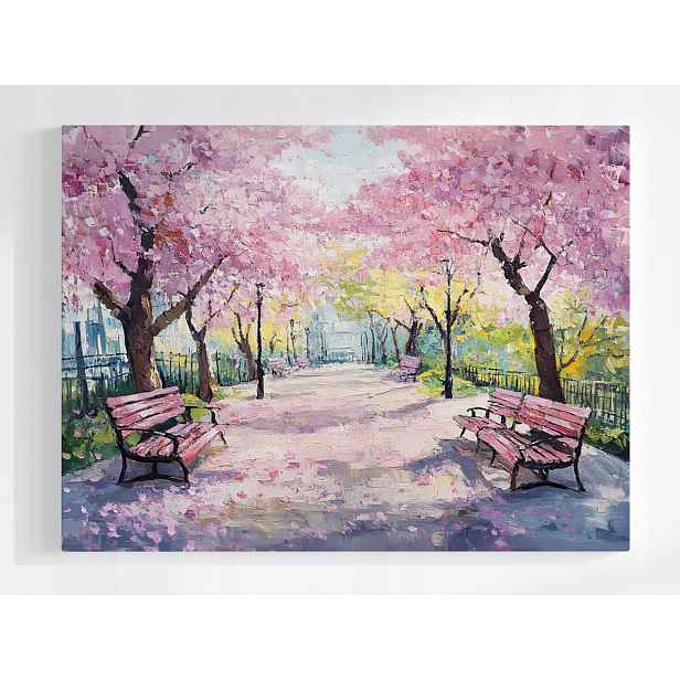 Plakát Město Park Stromy Květiny Lavičky Alejka Pohled 100x75