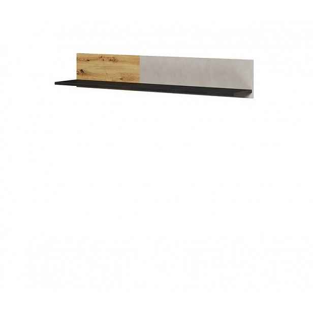 Závěsná polička APTOS - silk flow / raw steel / dub artisan