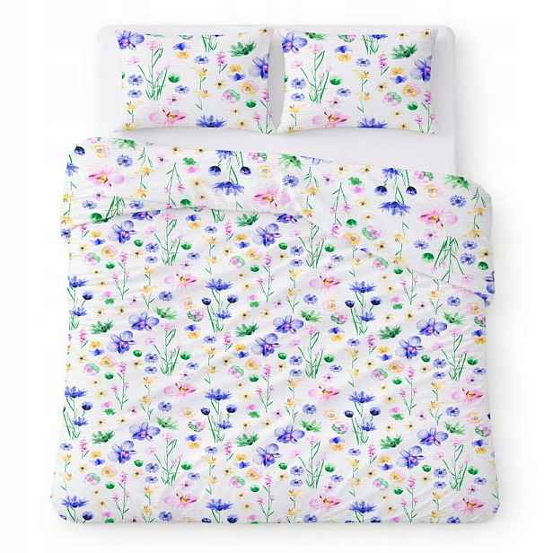 Povlečení bavlněné 180x200 bílé s barevnými lučními květy Cotton Home