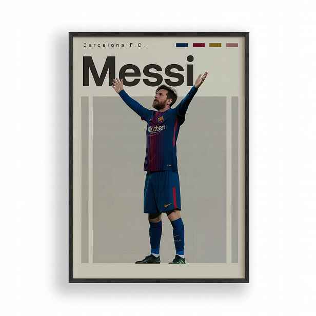 Plakát Messi Barcelona Fc Obraz Rámeček Dřevěný Černý 30x40 cm