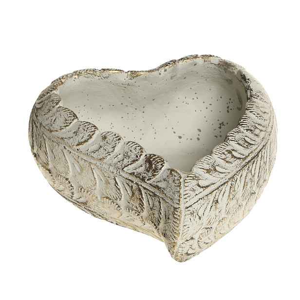 Bílo - zlatý antik cementový květináč ve tvaru srdce Vittel L - 20*17*8 cm Chic Antique