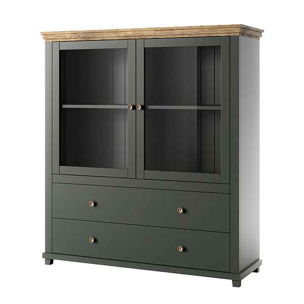 MASSENO VYSOKÁ KOMODA EVANDRO, 126/138/42 cm s 2 zásuvkami a 2 dvířky, zelená