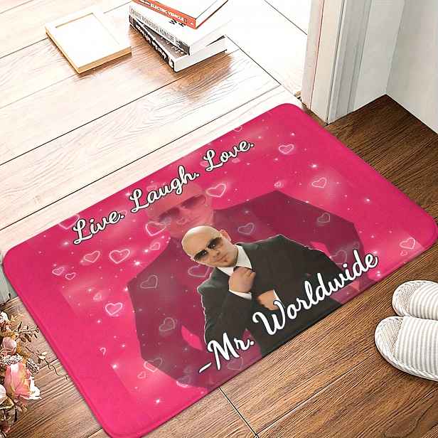 TEMU 1 ks " Live Laugh Love" Motivující protiskluzová rohožka - Obdélníková, pratelná v pračce polyesterová uvítací rohožka s růžovým pozadím a