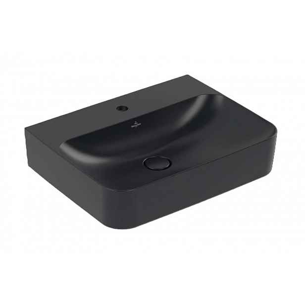 Villeroy & Boch Finion - Umyvadlo 60x47 cm, bez přepadu, otvor pro baterii, CeramicPlus, Pure Black 41686LR7