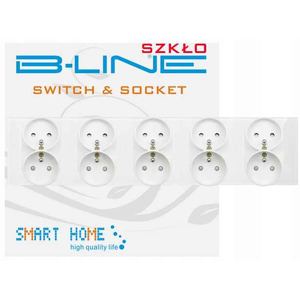 Elektrická Zásuvka S Kolíkem Pětinásobná x2 B-line Zásuvka Sklo Bílá