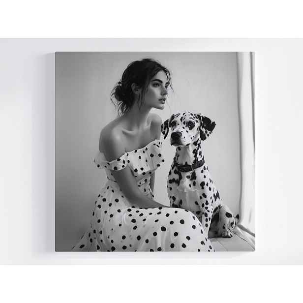 Obraz Na Plátně Canvas Portrét Foto Žena Pes Dalmatin Retro 50x50