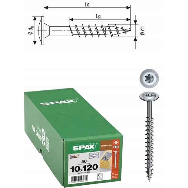 Univerzální vruty Wirox pro dřevěné konstrukce Spax 10 x 120 mm 50 ks