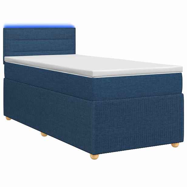 vidaXL Postel boxspring s matrací s čelo Modrá 100 x 200 cm Textil