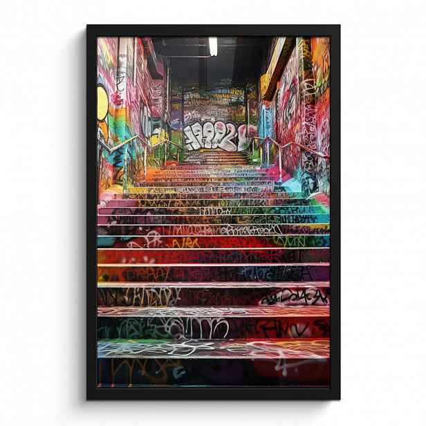 MuchoWow PLAKÁT V RÁMU Schody - Graffiti - Barvy - Umění 40x60 cm