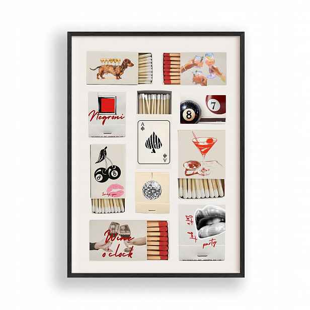 Obraz Matchbox Collage Plakát Rámeček Dřevěný Černý 30x42 cm
