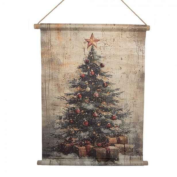 Vánoční vintage nástěnná mapa svánočním stromečkem - 55*3*75 cm Clayre & Eef