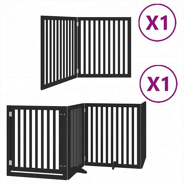 vidaXL Zábrana pro psy s dvířky skládací 6 panelů černá 480 cm topol