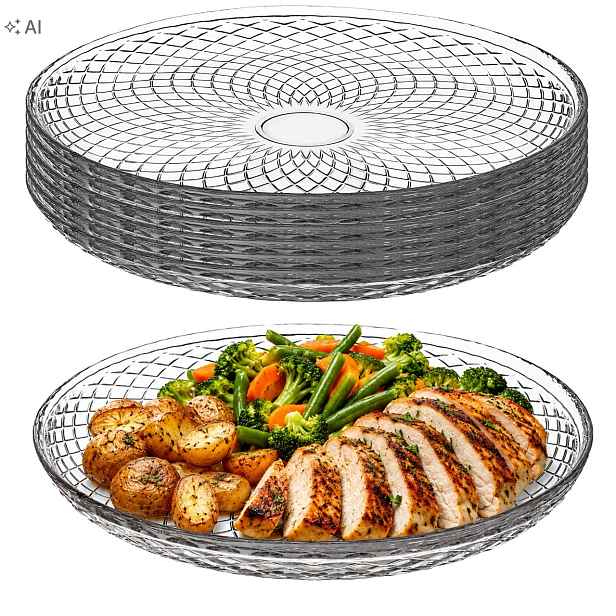 6x Jídelní Talíře 30 cm Velké Plytké Skleněné Kulatý Ploché Sada Talířů