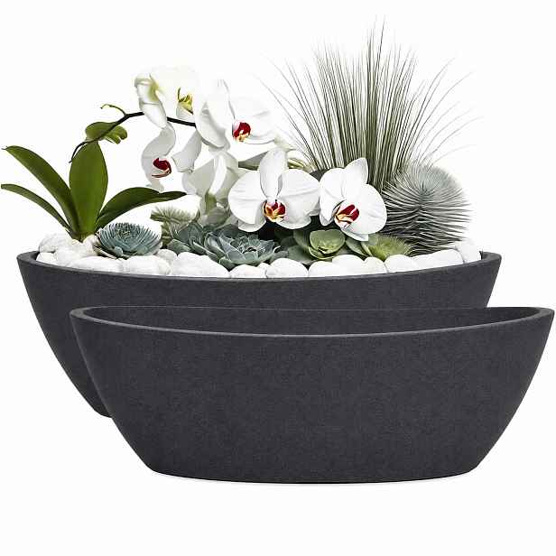 Zahradní Květináč Oválný Grafit Velký 60 CM 16 L Na Květiny Do Zahrady