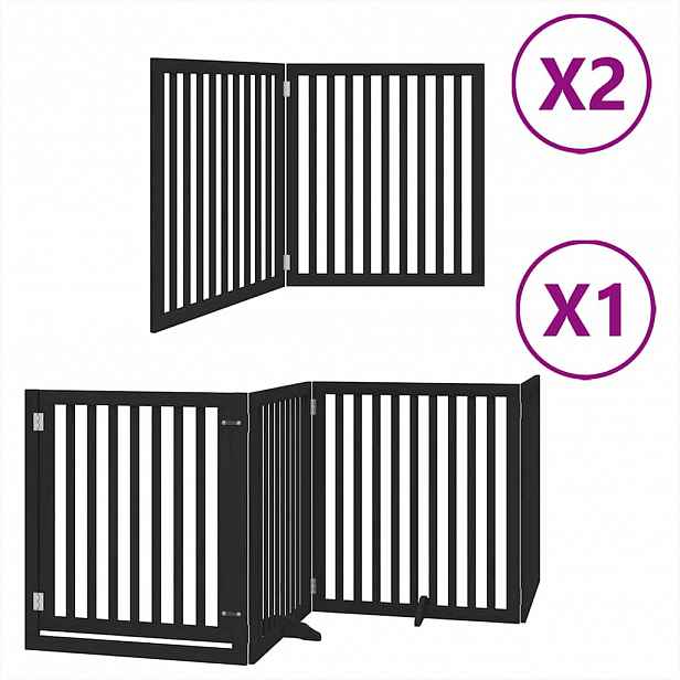 vidaXL Zábrana pro psy s dvířky skládací 8 panelů černá 640 cm topol