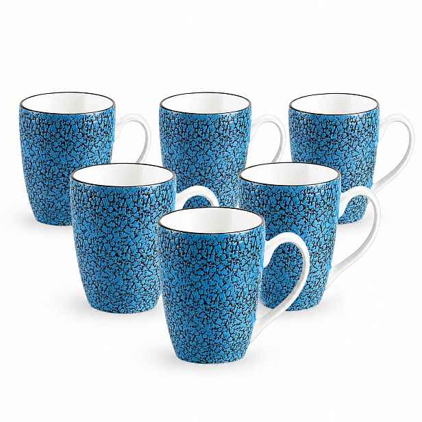 6 x Porcelánové hrnky na kávu 450 ml Wilmax Modré Ručně vyrobené Unikátní