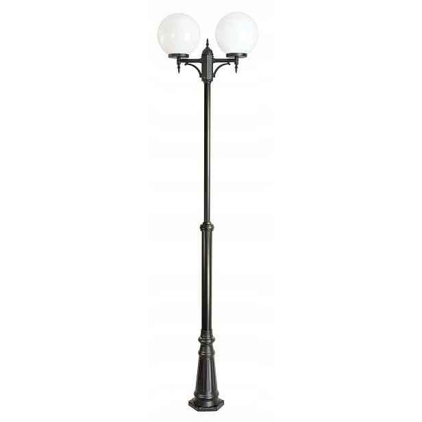Zahradní lampa černá dvojitá vysoká 290 cm, koule bílé nebo kouřové Su-ma