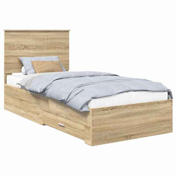 vidaXL Rám postele se zásuvkou Sonoma dub 90 x 190 cm Kompozitní dřevo