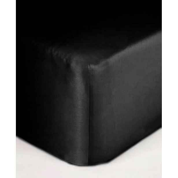 Prostěradlo saténové černé s gumičkou 160x200 Maro Home