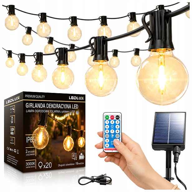 Solární Led zahradní girlanda 20 x Led žárovky Solární Led kuličky Světelná