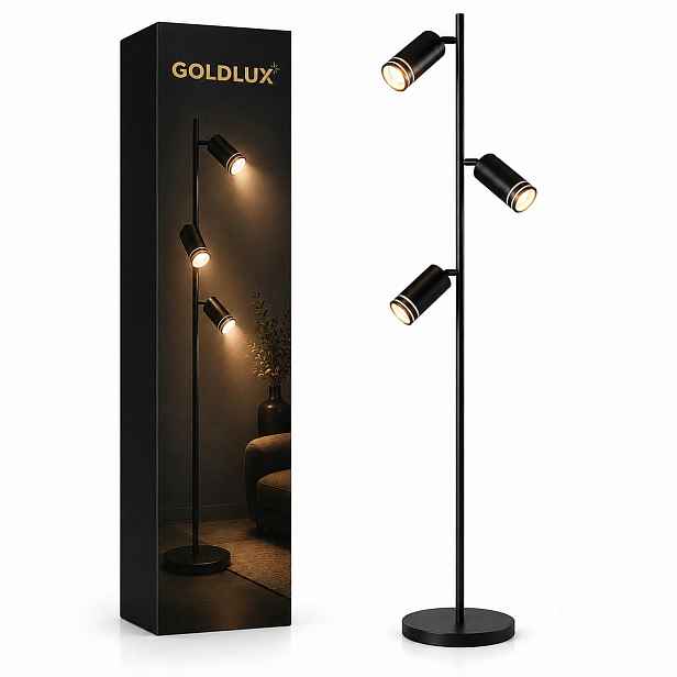 Stojací Led lampa 3x GU10 Černá Roma Sanico Dekorativní