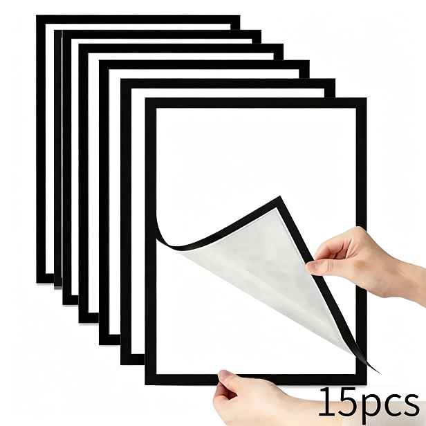TEMU 15 ks A4 Magnetické samolepicí rámečky na fotografie - Přenosné plastové rámečky pro montáž na zeď, vhodné pro fotografie, magnetické tabule a
