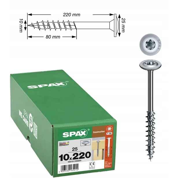 Univerzální vruty Wirox pro dřevěné konstrukce Spax 10 x 220 mm 25 ks