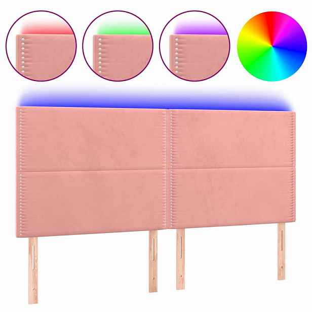 vidaXL Čelo postele s LED růžové 200x5x118/128 cm samet