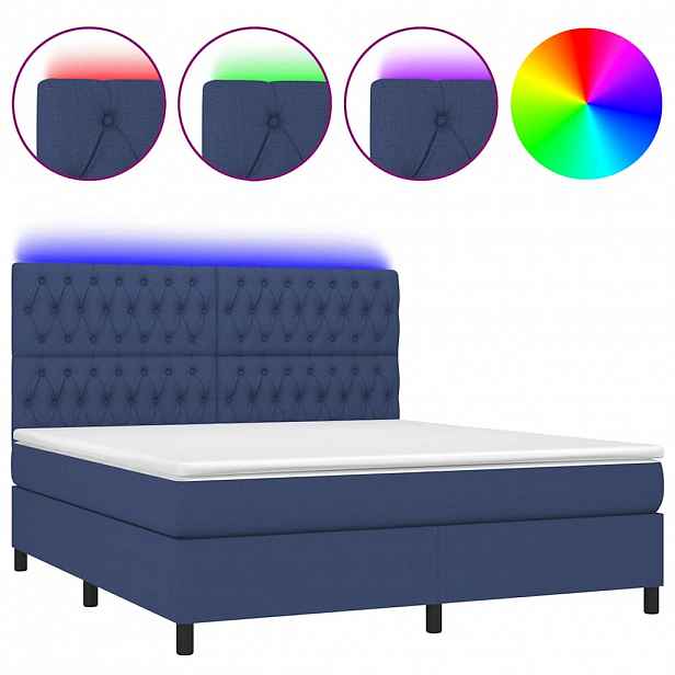 vidaXL Box spring postel s matrací a LED modrá 180x200 cm textil