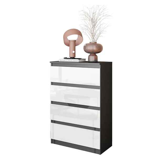 Komoda 60 CM Antracit Bílý Lesk 4 Zásuvky Obývací Pokoj, Ložnice