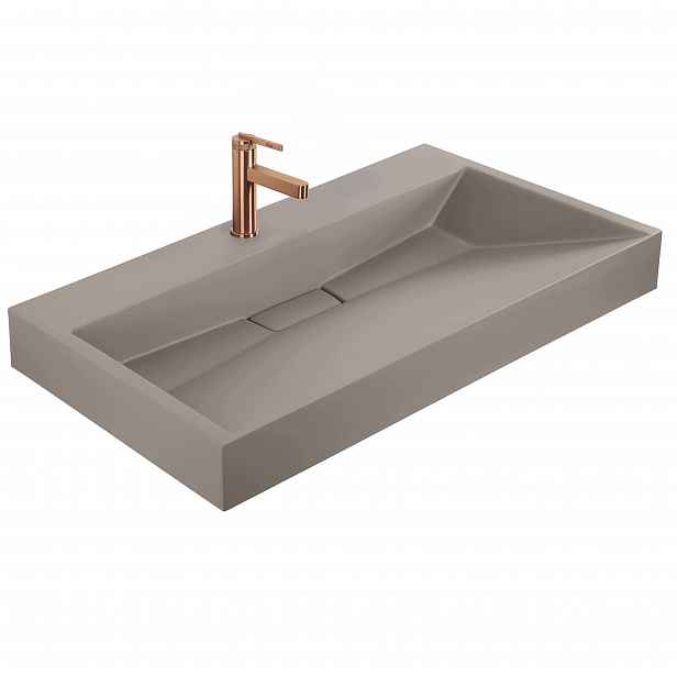 Umyvadlo Konglomerát Rea Goya 100 cm Taupe Mat Na Desku Velké Obdélníkové