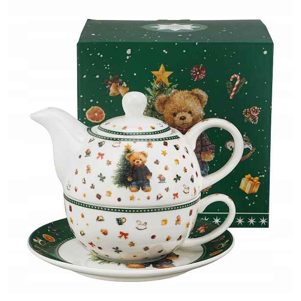 Vánoční porcelánový set Teddy Noel – šálek, džbán a podšálek