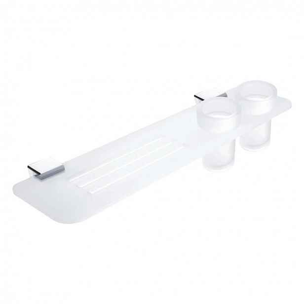 Nimco Kibo - Polička s frézovanými otvory a se sklenkami, délka 50 cm, matný plexiglass/chrom Ki X350-58DW-26
