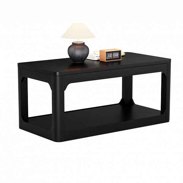 STILVORA KONFERENČNÍ STŮL v černé barvě se 2 policemi a 3cm silnou deskou do obývacího pokoje a ložnice, 100×50×44,5 cm
