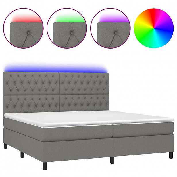 vidaXL Box spring postel s matrací a LED tmavě šedá 200x200 cm textil