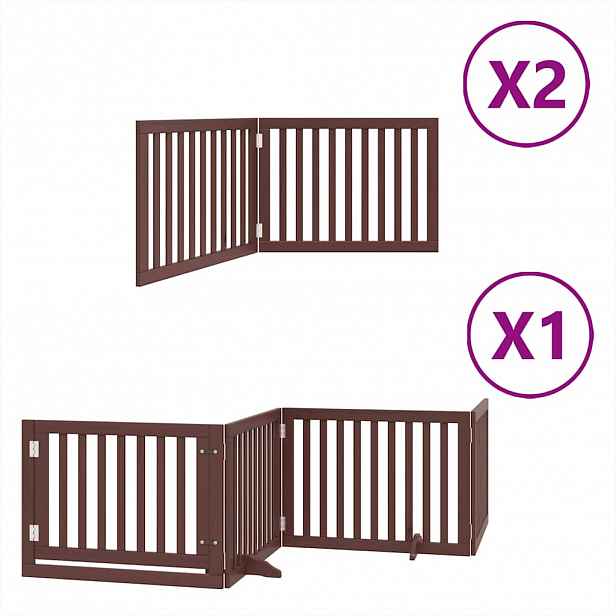 vidaXL Zábrana pro psy s dvířky skládací 8 panelů hnědá 640 cm topol