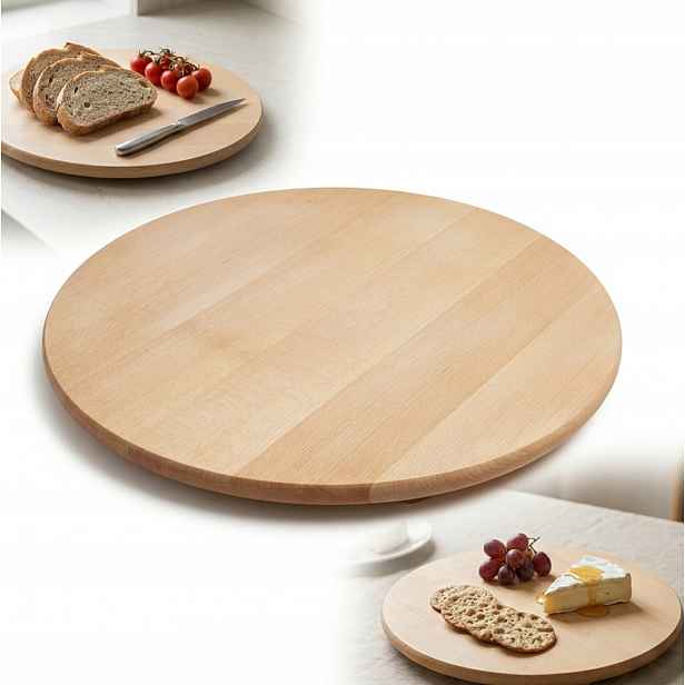 Dřevěná kulatá deska o průměru 60 cm na krájení Pizzy, pochoutek, sýra Buková