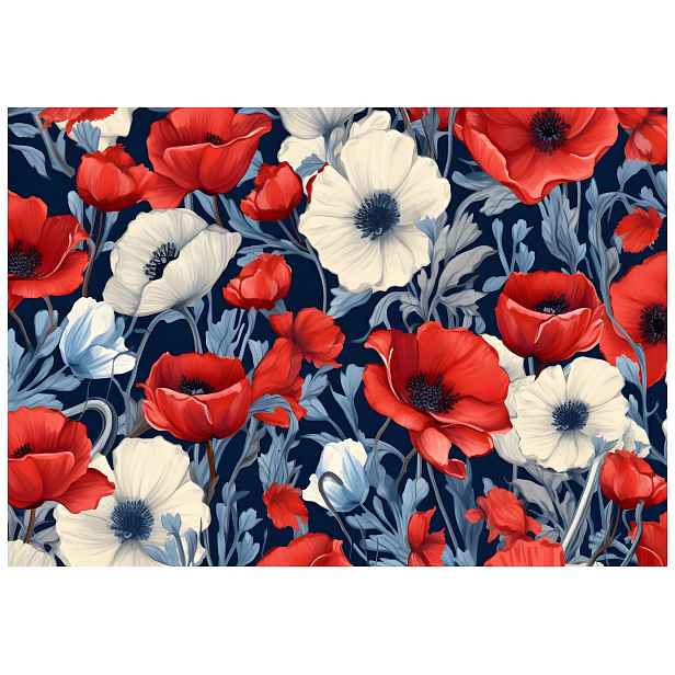 Tapeta Maki Anemony Červeno-bílé květy elegantní design 350x250 lepidlo
