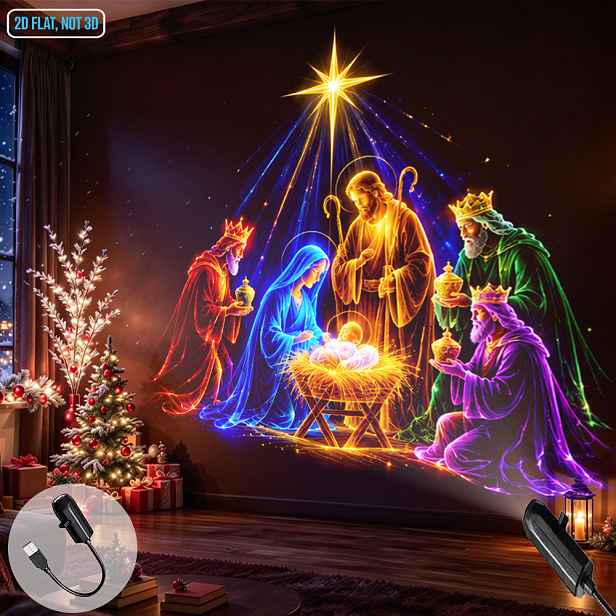 TEMU Přenosná USB LED projektorová noční lampa s Betléma vhodná do ložnice, lampa Svaté rodiny a Tří králů s vícebarevným osvětlením, Plug-and-Play