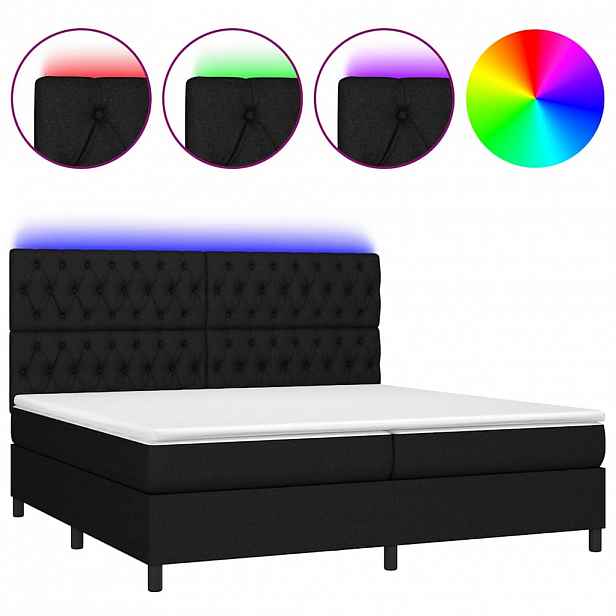 vidaXL Box spring postel s matrací a LED černá 200x200 cm textil