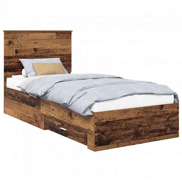 vidaXL Rám postele s čelo Staré dřevo 90 x 190 cm Kompozitní dřevo