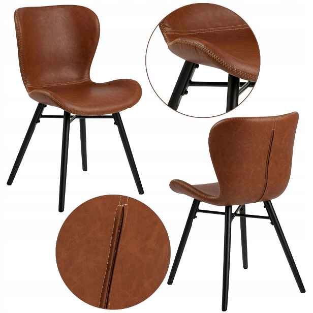 Hnědá jídelní židle z ekokůže, ergonomická, do kuchyně, skandinávská