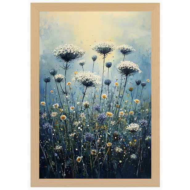 Plakát Rámeček Dřevo Příroda Louka Pole Květiny Řebříček 40x60